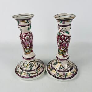 Vintage JC Penny Exclusive Candlesticks Hand Painted Classic Traditions 6 1/2”